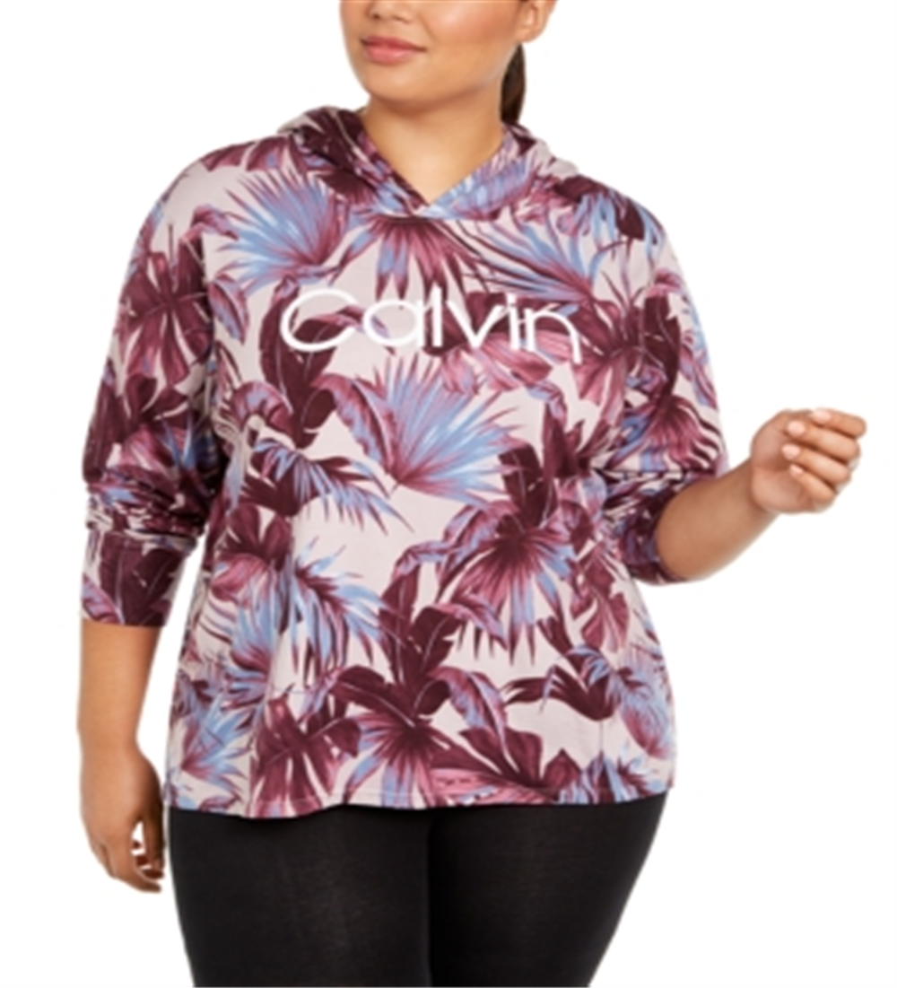 Calvin Klein Moletom com capuz feminino com estampa de logotipo roxo tamanho 1X