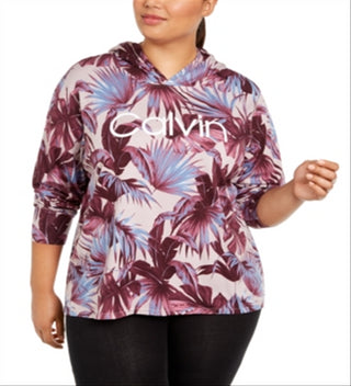 Calvin Klein Moletom com capuz feminino com estampa de logotipo roxo tamanho 1X