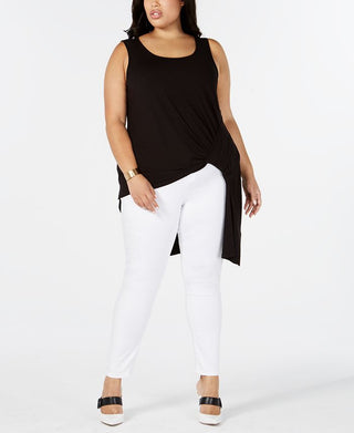 Alfani Feminino Plus Hi-Low Side Knot Top Preto Tamanho 3X