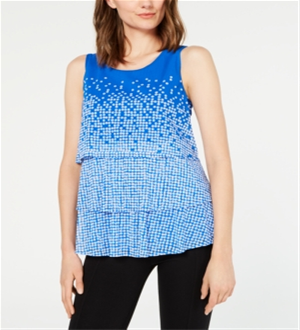 Blusa feminina Alfani com decote redondo e bolinhas em camadas, azul, tamanho M