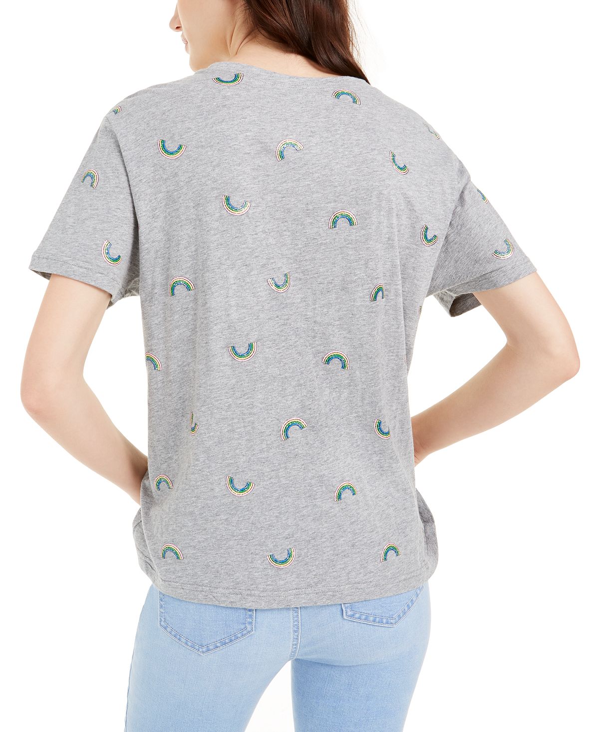 Camiseta feminina Miken com estampa de gola redonda e manga curta, cinza, tamanho GG