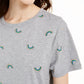 Camiseta feminina Miken com estampa de gola redonda e manga curta, cinza, tamanho GG
