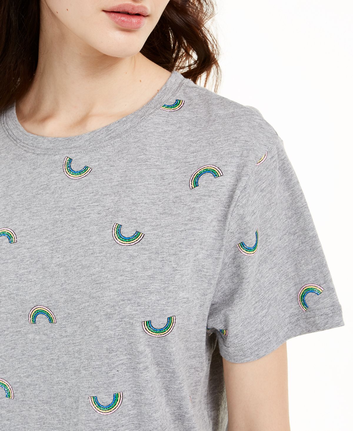 Camiseta feminina Miken com estampa de gola redonda e manga curta, cinza, tamanho GG