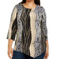 Blusa assimétrica feminina estampada plus size 3/4 da NY Collection, preta, tamanho 3X