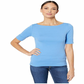 Blusa feminina Lauren by Ralph Lauren com manga dobrada macia, azul, tamanho GG