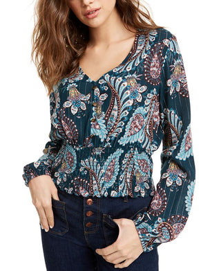 Gypsies &amp; Moondust Junior's Shine Smocked Top Azul Tamanho X-S