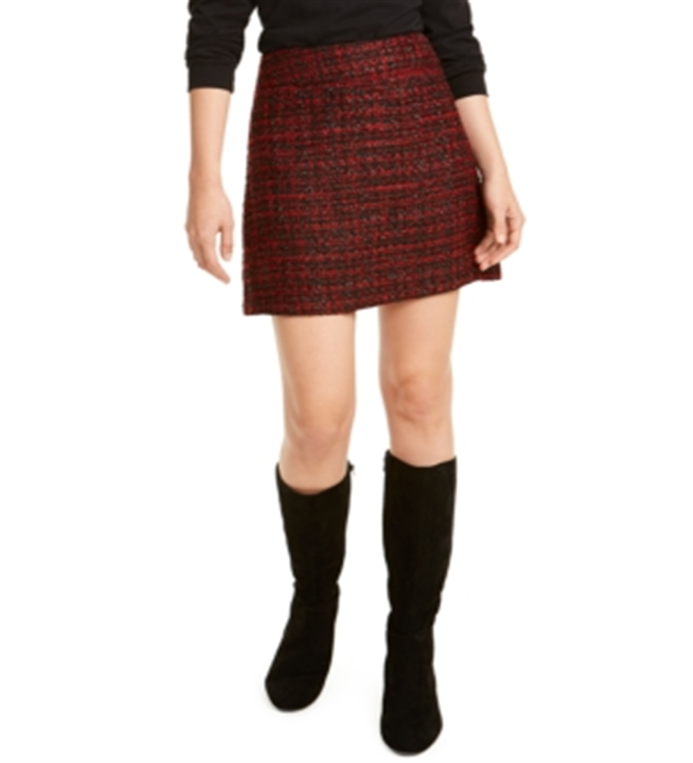 Minissaia de tweed metálico feminino Maison Jules, vermelha, tamanho 8