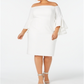 Vestido curto Calvin Klein feminino com zíper e manga 3/4, ombro de fora, abaixo do joelho, branco, tamanho 20W
