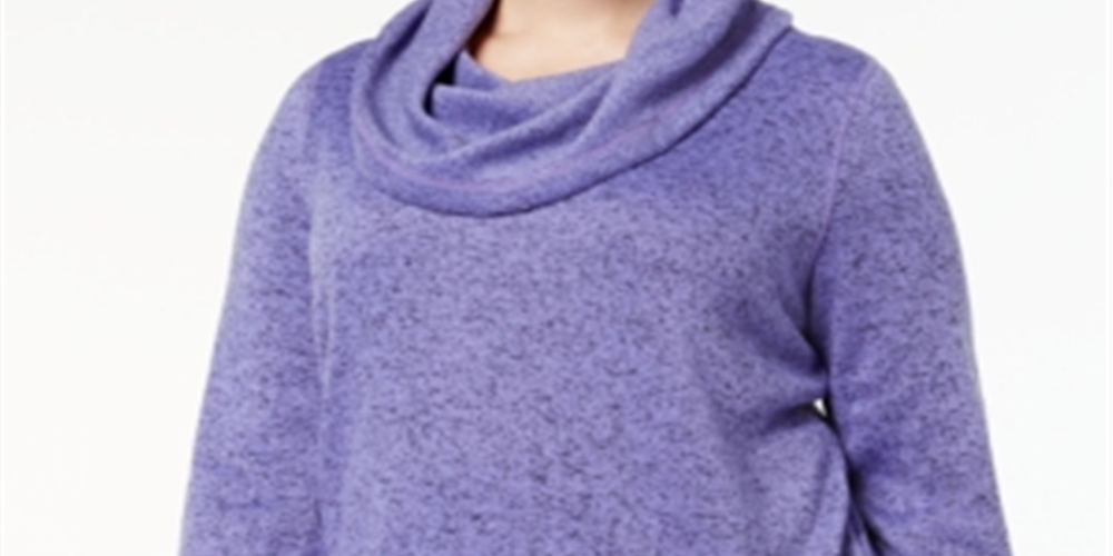 Suéter feminino Ideology de manga comprida com decote em V e trapézio, roxo, tamanho 2X