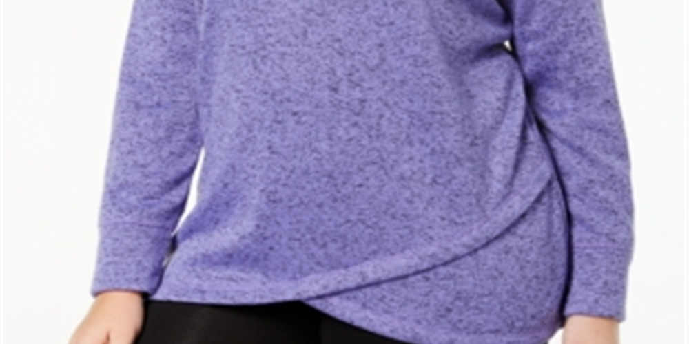 Suéter feminino Ideology de manga comprida com decote em V e trapézio, roxo, tamanho 2X