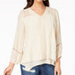 Top feminino estilo &amp; co com bainha de lenço e renda, bege, tamanho médio