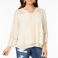 Top feminino estilo &amp; co com bainha de lenço e renda, bege, tamanho médio