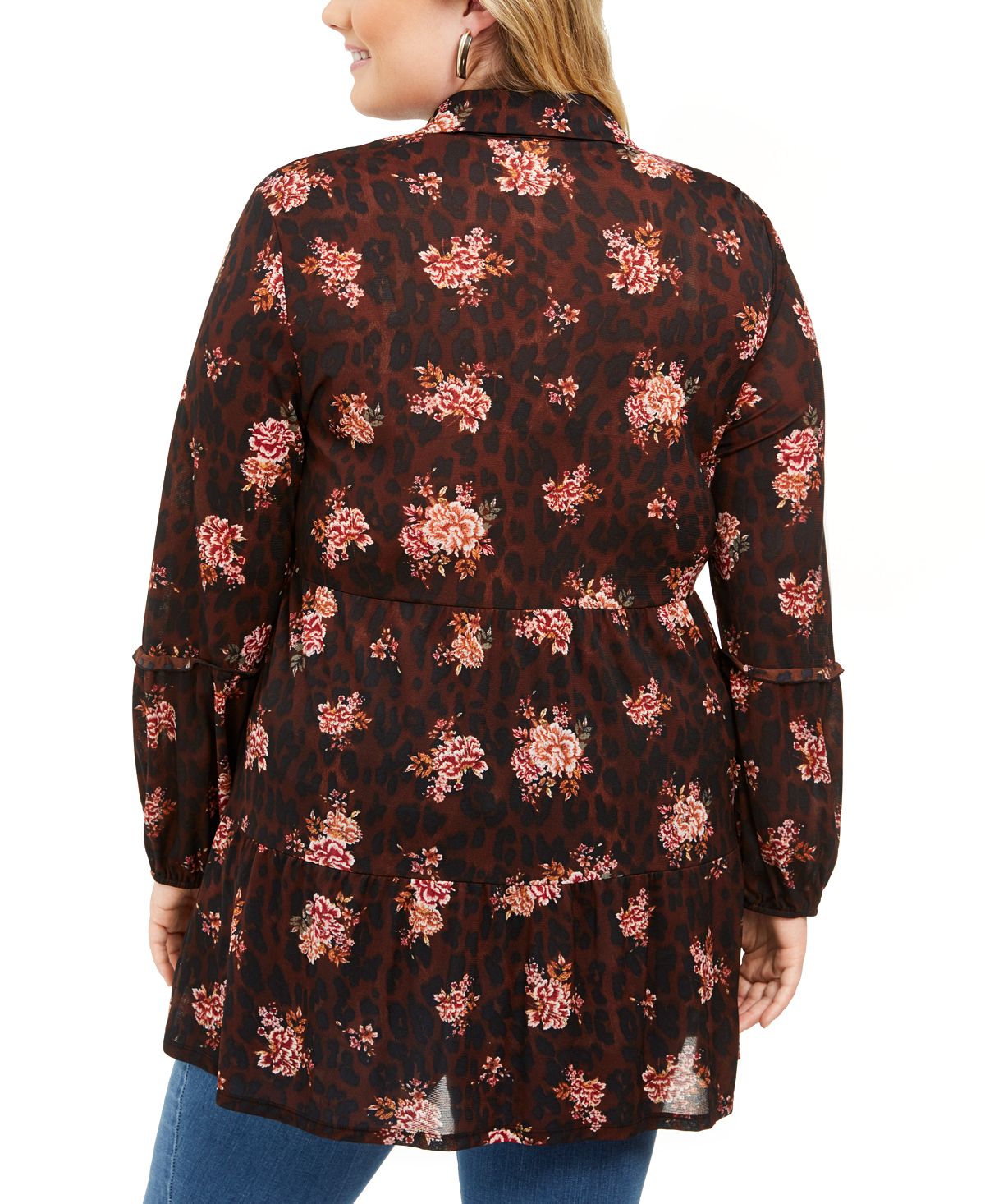 Camisa longa com botões estampada plus size feminina Style &amp; Co, marrom, tamanho 0X
