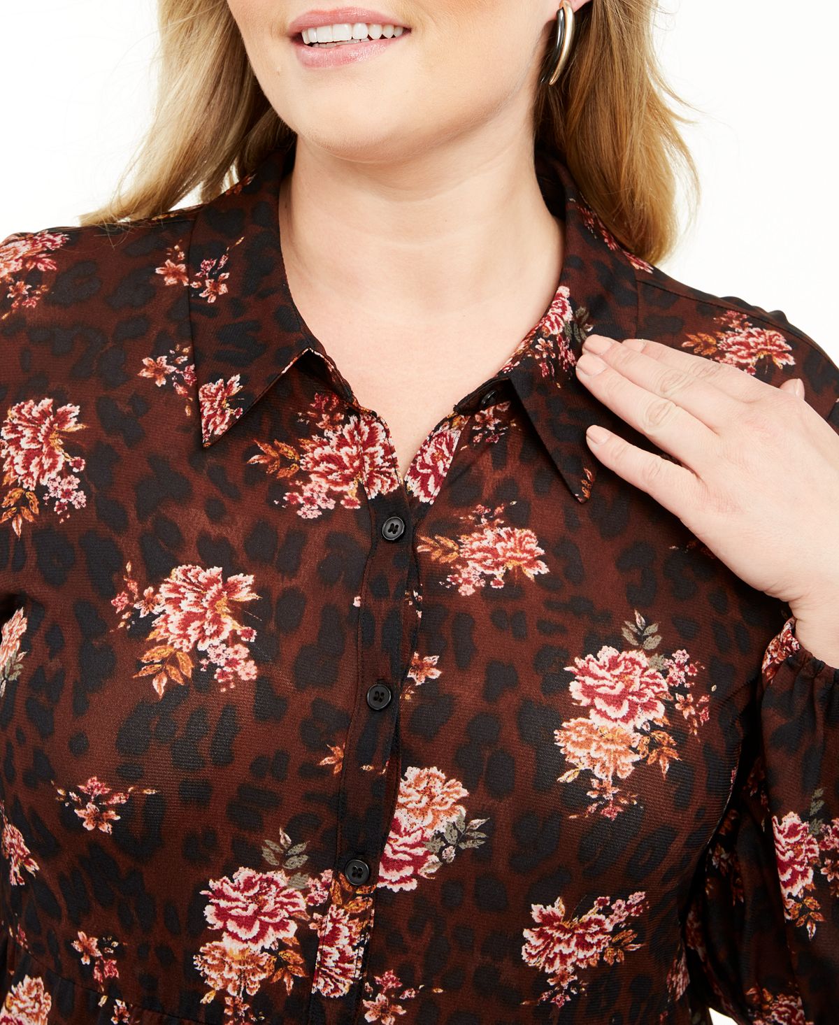 Camisa longa com botões estampada plus size feminina Style &amp; Co, marrom, tamanho 0X