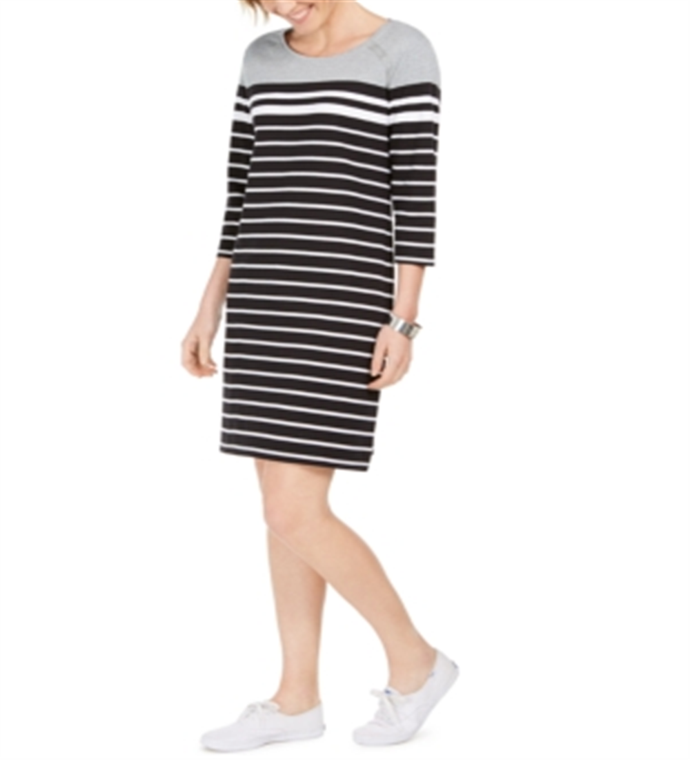 Vestido esportivo feminino Karen Scott com listras e ilhós, tamanho médio, cinza