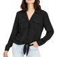 Camisa feminina com amarração frontal da INC International Concepts, preta, tamanho grande