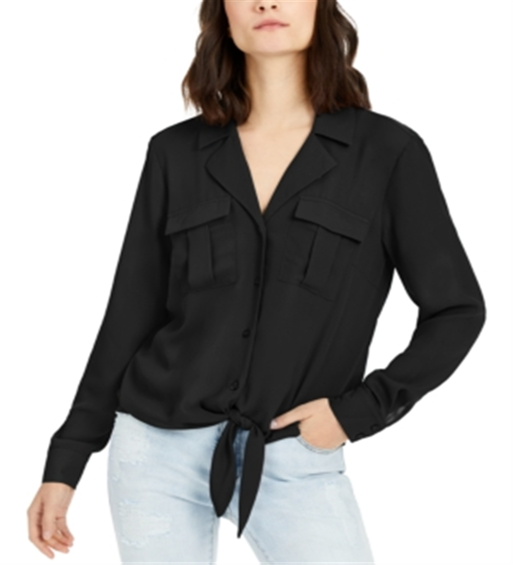 Camisa feminina com amarração frontal da INC International Concepts, preta, tamanho grande