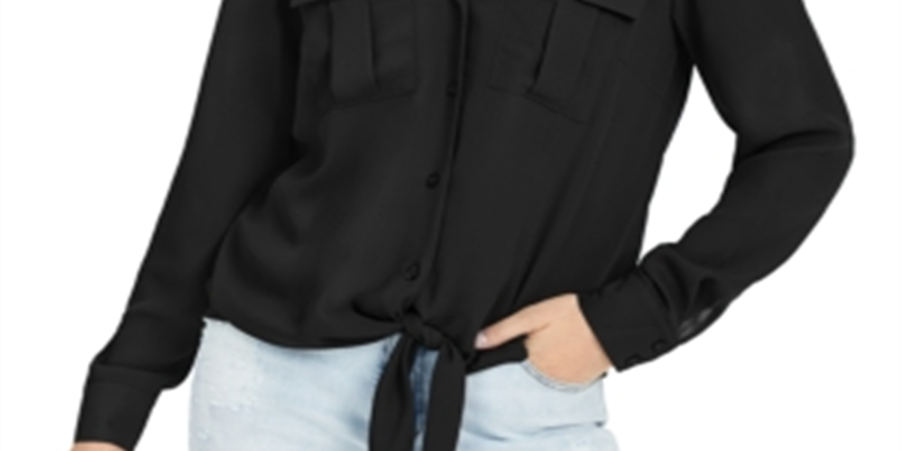 Camisa feminina com amarração frontal da INC International Concepts, preta, tamanho grande