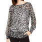 Blusa feminina Alfani com estampa de zebra, manga comprida e gola alta, preta, tamanho XX-G