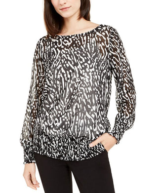 Blusa feminina Alfani com estampa de zebra, manga comprida e gola alta, preta, tamanho XX-G