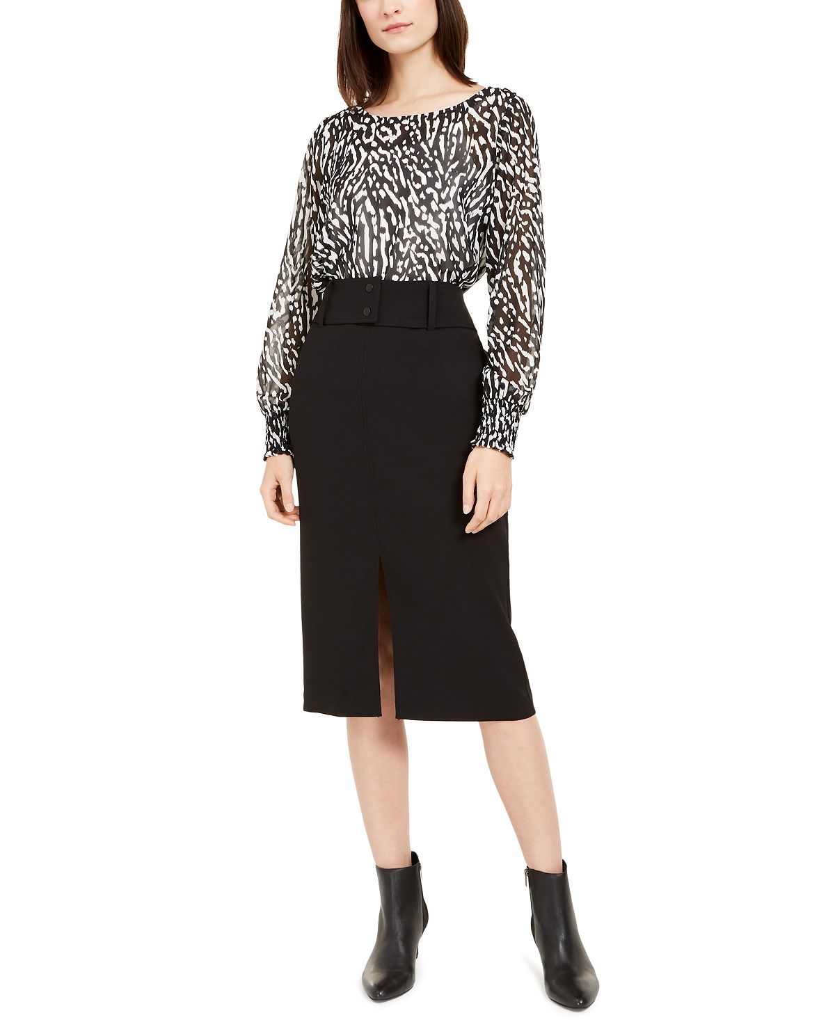Blusa feminina Alfani com estampa de zebra, manga comprida e gola alta, preta, tamanho XX-G