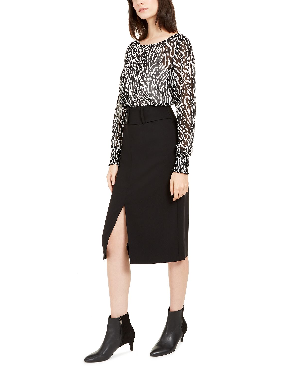 Blusa feminina Alfani com estampa de zebra, manga comprida e gola alta, preta, tamanho XX-G