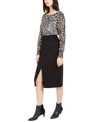 Blusa feminina Alfani com estampa de zebra, manga comprida e gola alta, preta, tamanho XX-G