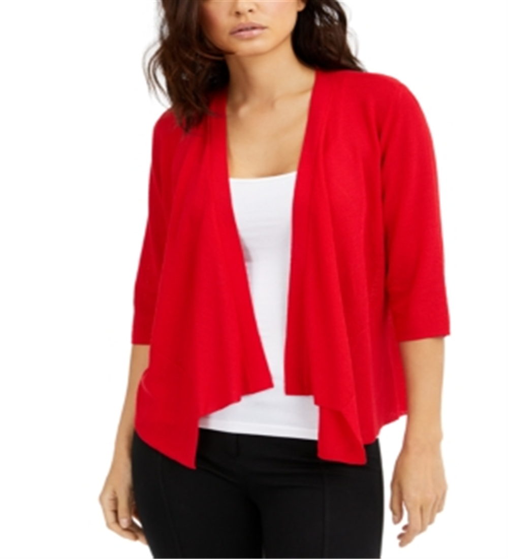 Cardigan feminino Alfani com frente aberta e drapeado, tamanho X-G, vermelho