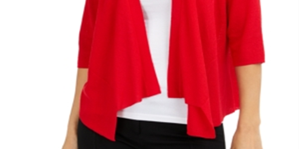 Cardigan feminino Alfani com frente aberta e drapeado, tamanho X-G, vermelho