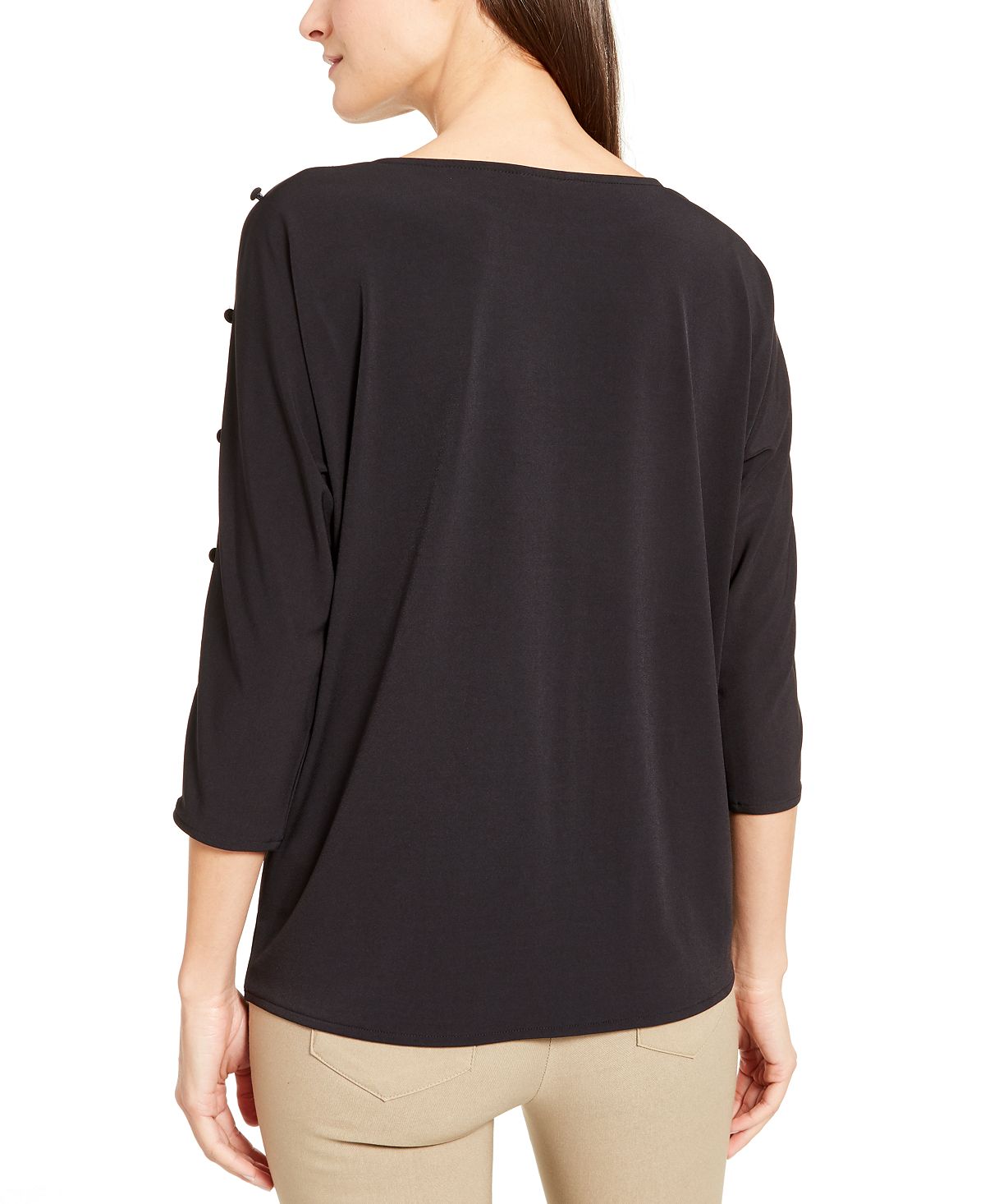 Blusa feminina Alfani com estampa e mangas curtas, preta, tamanho P