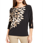 Blusa feminina Alfani com estampa e mangas curtas, preta, tamanho P