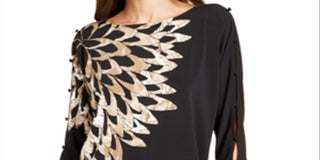 Blusa feminina Alfani com estampa e mangas curtas, preta, tamanho P