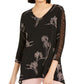 Blusa feminina Alfani com estampa floral e manga franzida, preta, tamanho grande