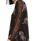 Blusa feminina Alfani com estampa floral e manga franzida, preta, tamanho grande