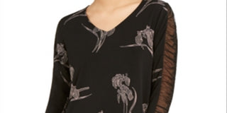 Blusa feminina Alfani com estampa floral e manga franzida, preta, tamanho grande