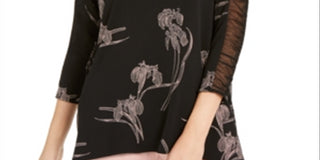 Blusa feminina Alfani com estampa floral e manga franzida, preta, tamanho grande
