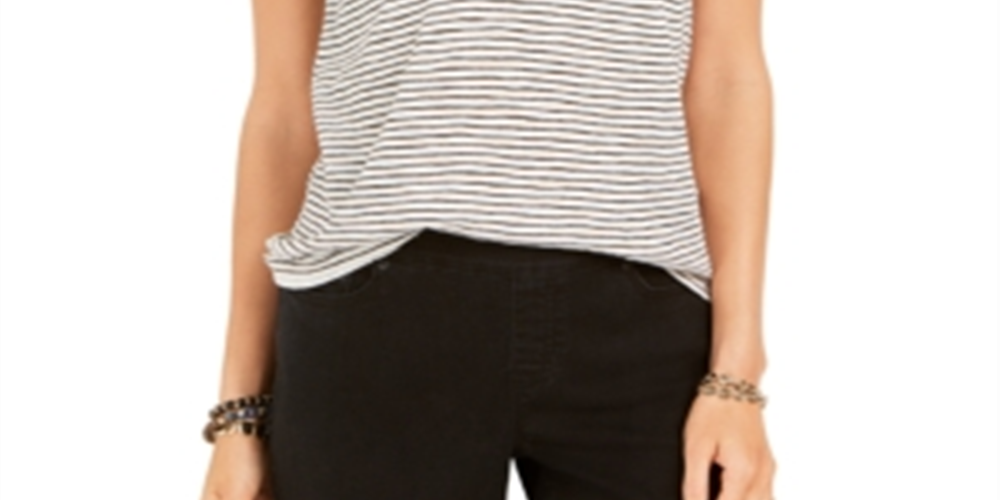 Blusa listrada com decote em V e amarração Style &amp; Co feminina, cinza, tamanho XX-G