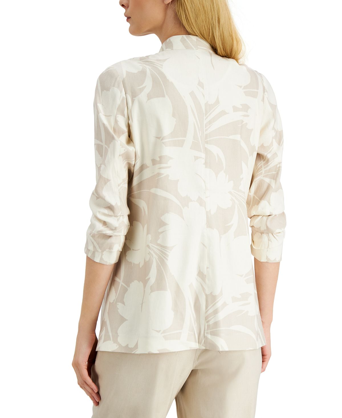 Blazer feminino Alfani com estampa floral e manga 3/4, bege, tamanho grande