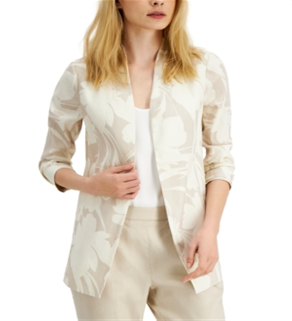 Blazer feminino Alfani com estampa floral e manga 3/4, bege, tamanho grande