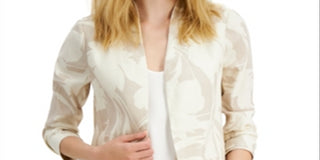 Blazer feminino Alfani com estampa floral e manga 3/4, bege, tamanho grande