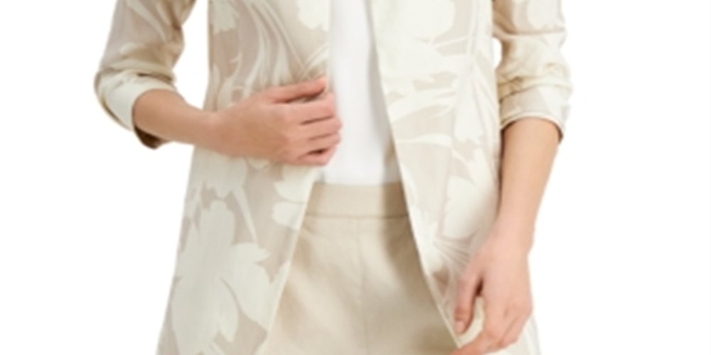Blazer feminino Alfani com estampa floral e manga 3/4, bege, tamanho grande