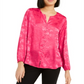 Blusa feminina Alfani com estampa de coração e botões de pérola falsa, vermelha, tamanho pequeno