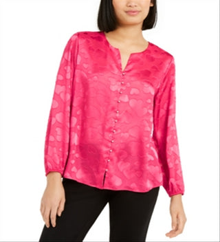 Blusa feminina Alfani com estampa de coração e botões de pérola falsa, vermelha, tamanho pequeno