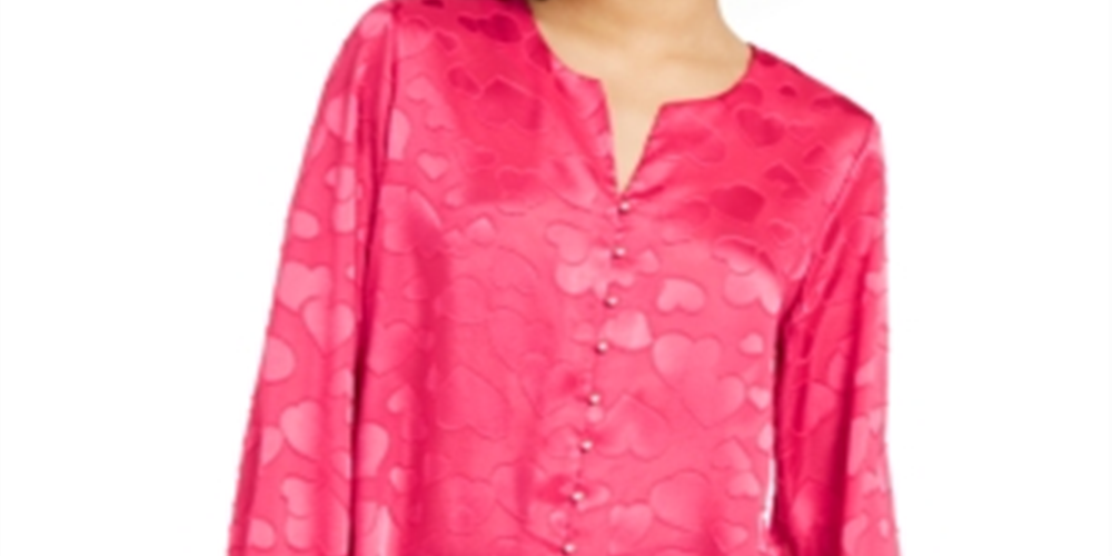 Blusa feminina Alfani com estampa de coração e botões de pérola falsa, vermelha, tamanho pequeno