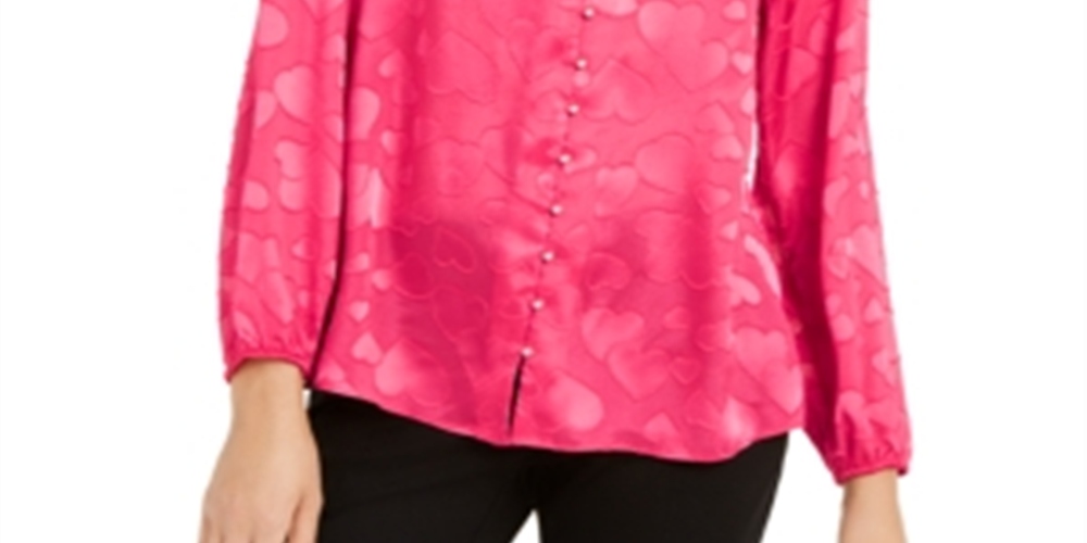 Blusa feminina Alfani com estampa de coração e botões de pérola falsa, vermelha, tamanho pequeno
