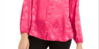 Blusa feminina Alfani com estampa de coração e botões de pérola falsa, vermelha, tamanho pequeno