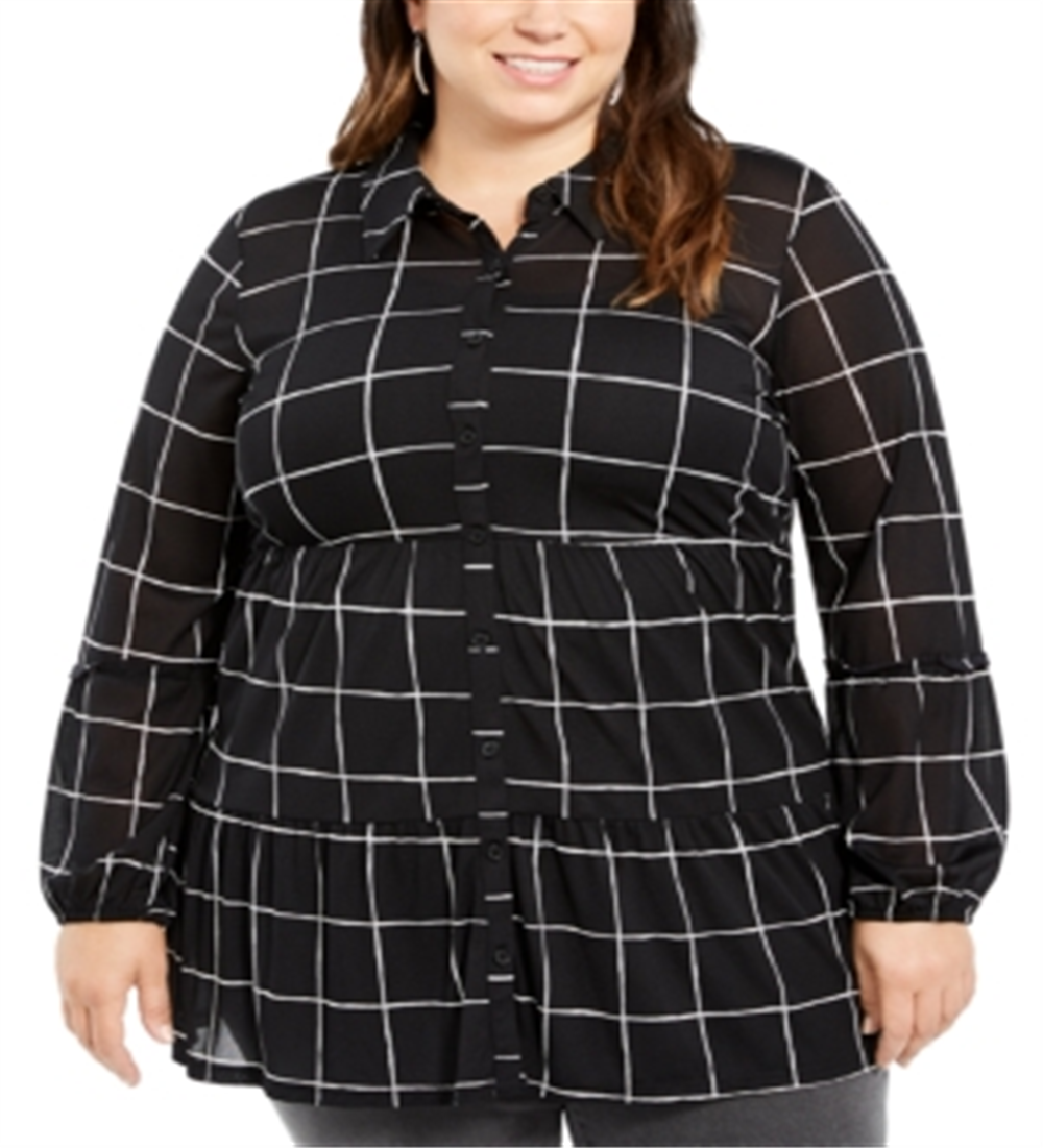 Blusa feminina plus size com estampa floral e camadas, preta, tamanho 0X, da Style &amp; Co