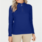 Karen Scott Suéter Feminino de Algodão com Zíper e Gola Azul Tamanho M