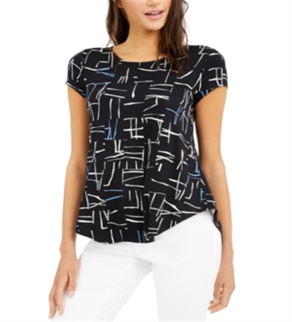Blusa de malha feminina Alfani estampada manga curta multicolorida tamanho pequeno preta