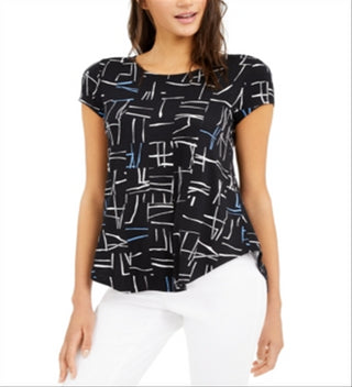 Blusa de malha feminina Alfani estampada manga curta multicolorida tamanho pequeno preta